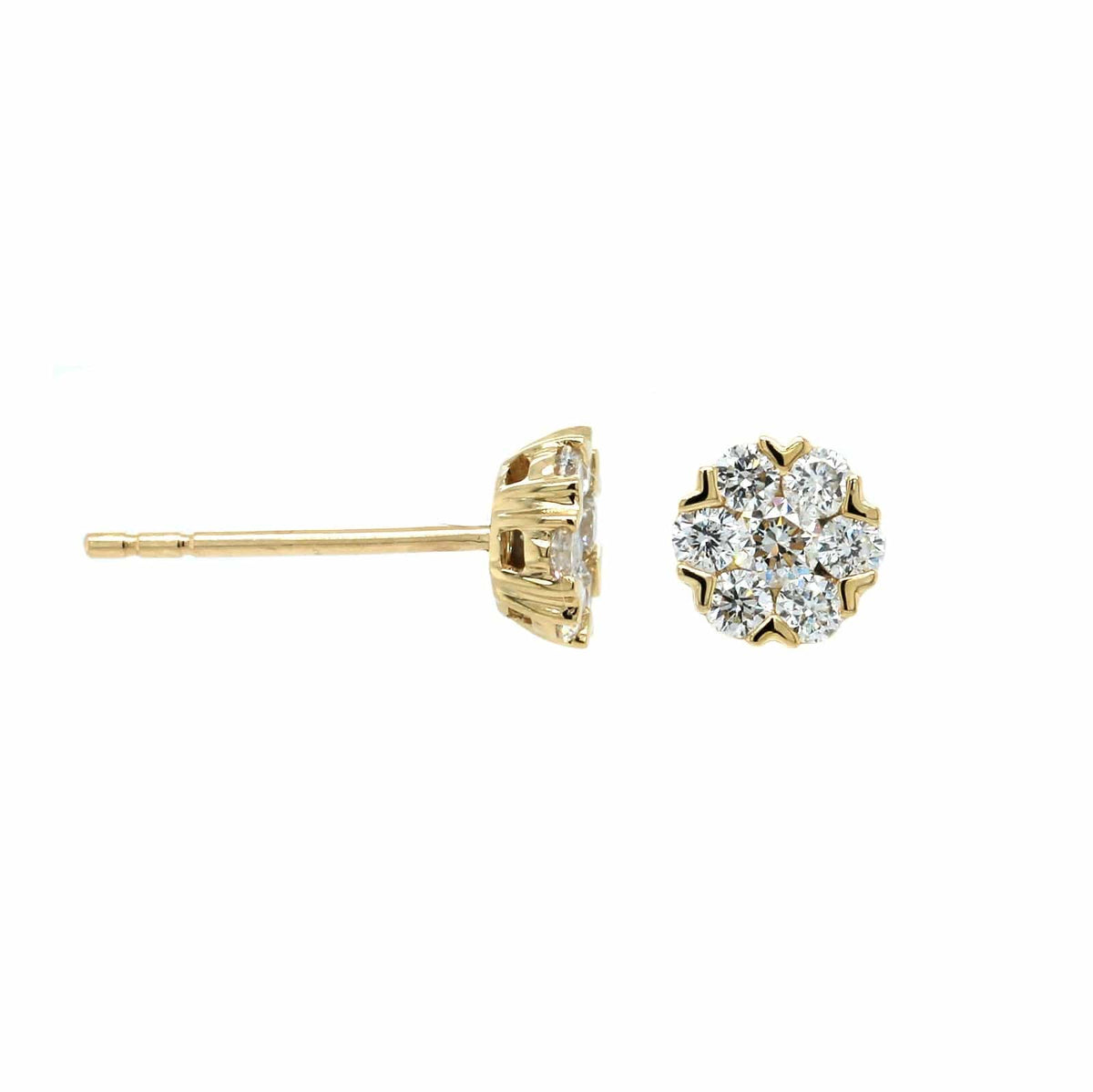 14K Yellow Gold Diamond Cluster Stud Earrings