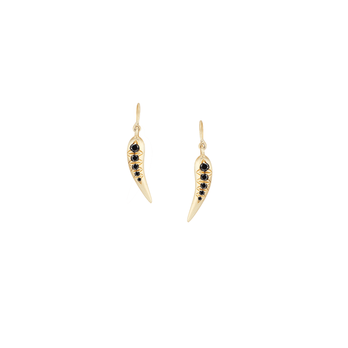 14K Yellow Gold Chili Black Diamond Earrings