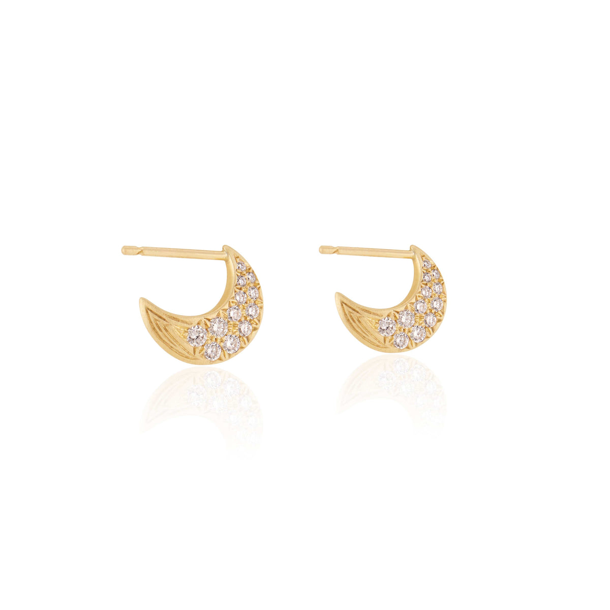 14K Yellow Gold Small Lunar Diamond Hoops