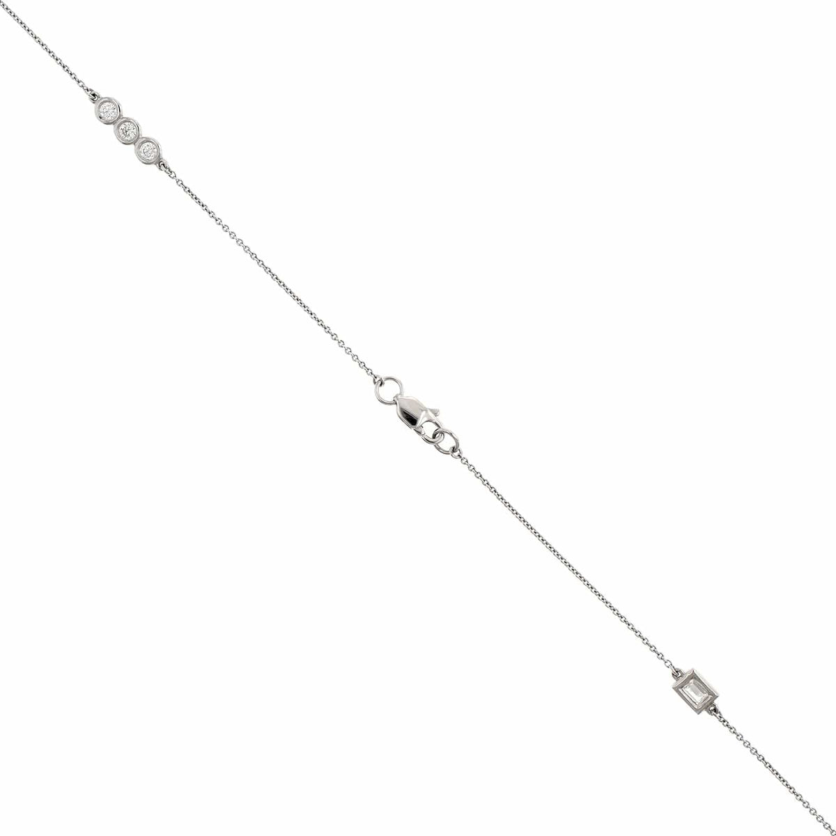 14K White Gold Baguette & Round Diamond By The Yard Necklace