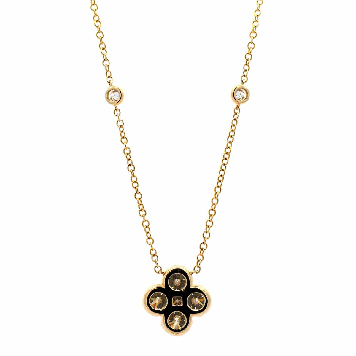 14K Yellow Gold Diamond Clover Station Necklace