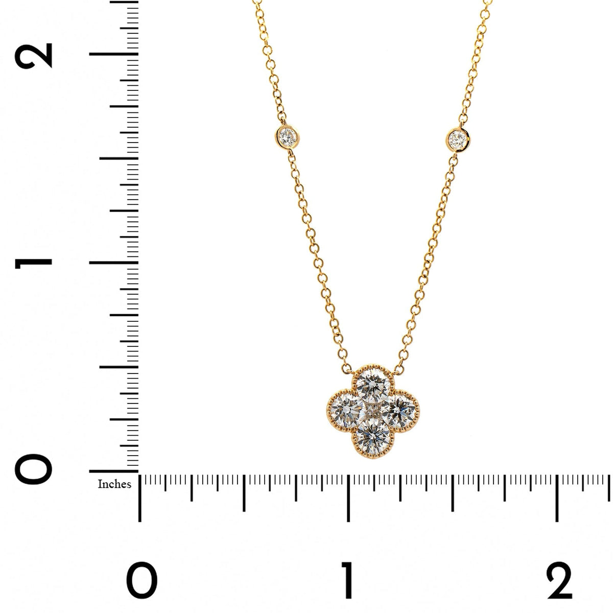 14K Yellow Gold Diamond Clover Station Necklace