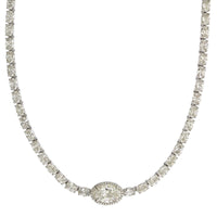 18K White Gold Oval Center Diamond Tennis Necklace