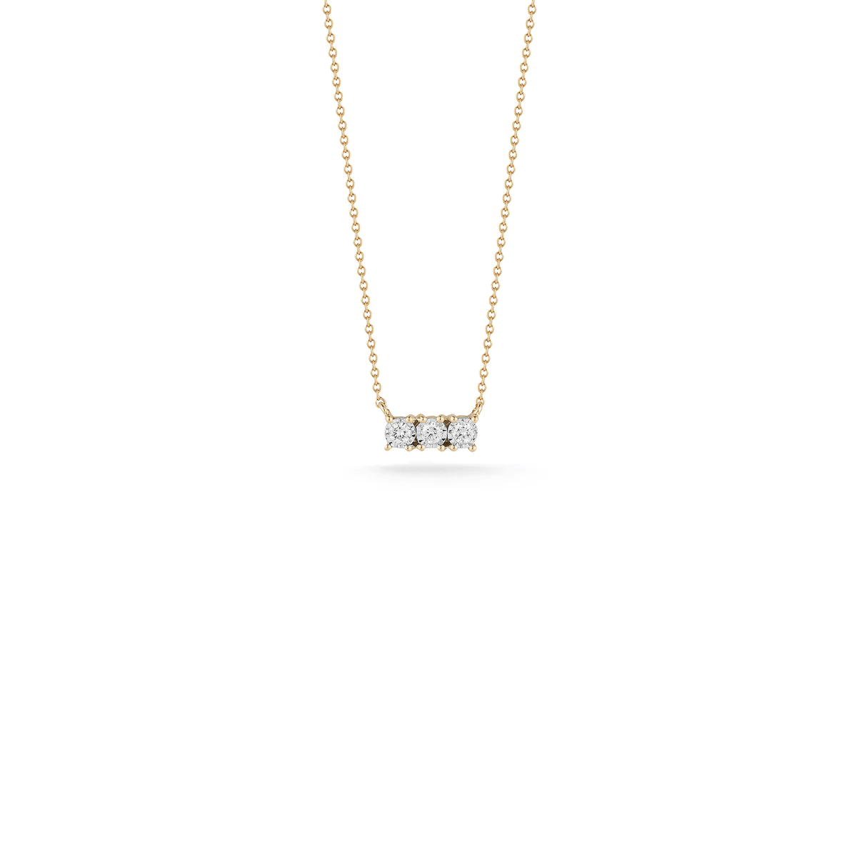 14K Yellow Gold 3 Stone Diamond Bar Necklace