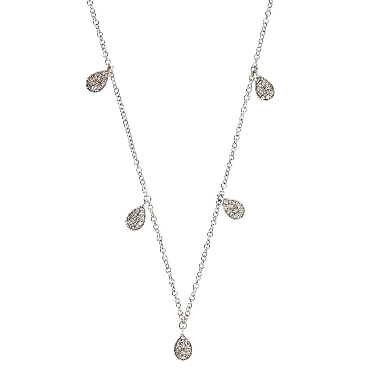 14K White Gold Pave Diamond Pear Necklace