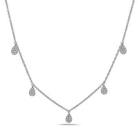 14K White Gold Pave Diamond Pear Necklace