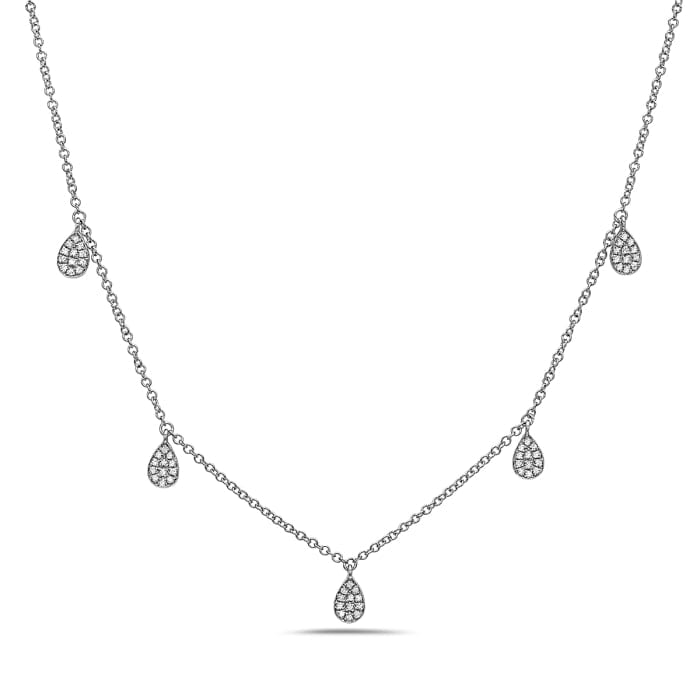 14K White Gold Pave Diamond Pear Necklace