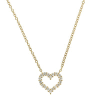 14K Yellow Gold Open Pave Diamond Heart Necklace