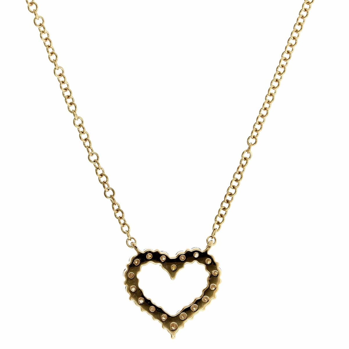 14K Yellow Gold Open Pave Diamond Heart Necklace