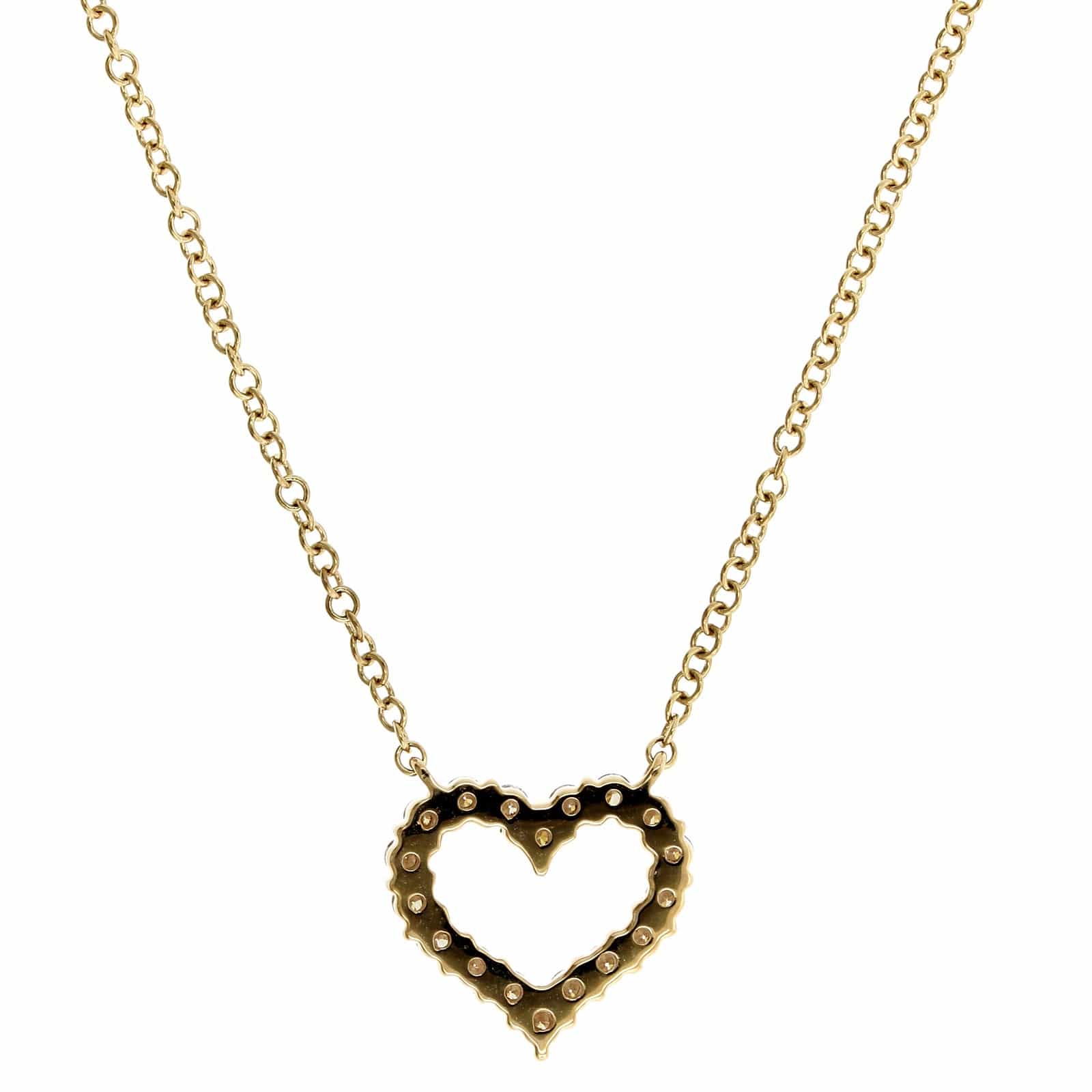 14K Yellow Gold Open Pave Diamond Heart Necklace