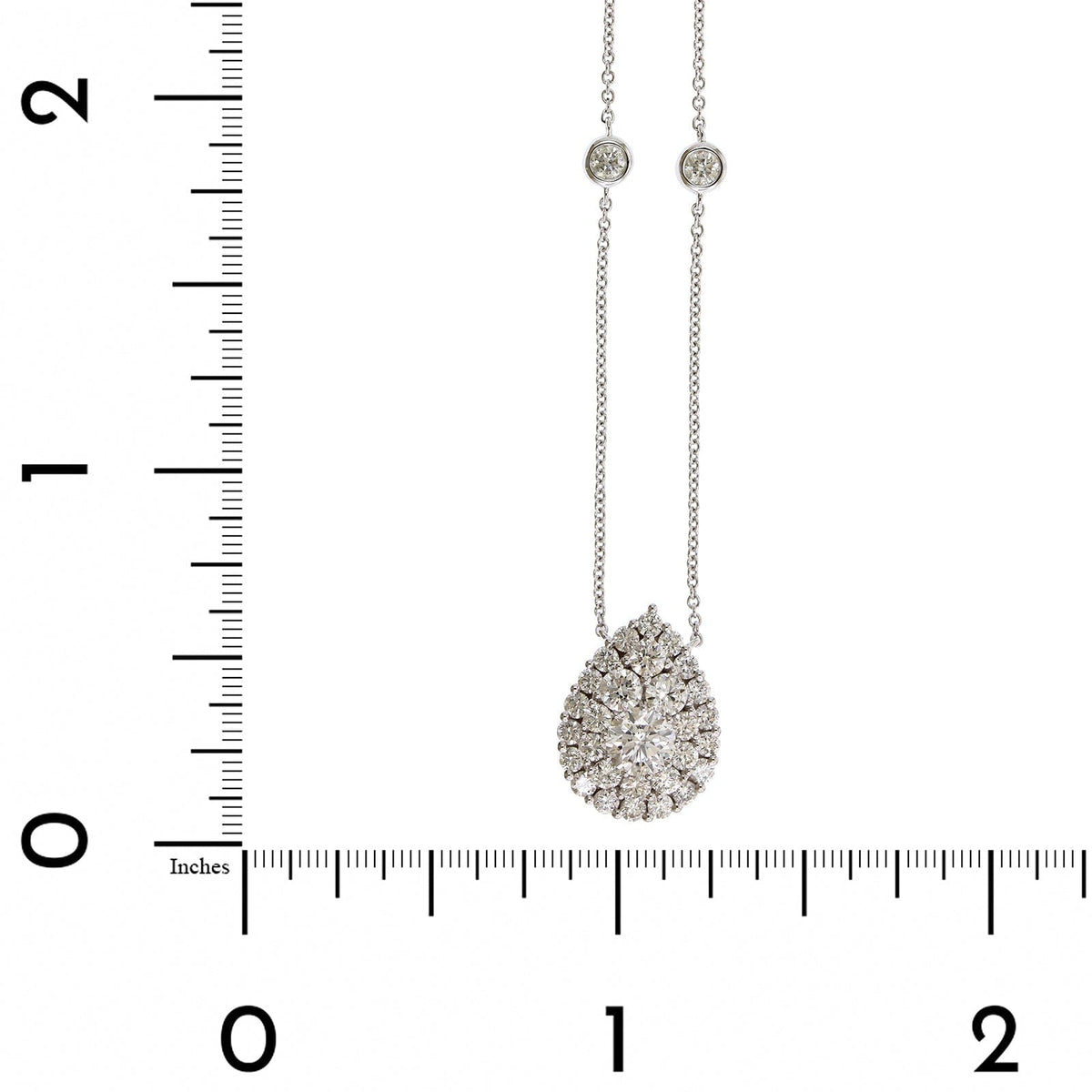 14K White Gold Diamond Cluster Pear Shaped Pendant Necklace