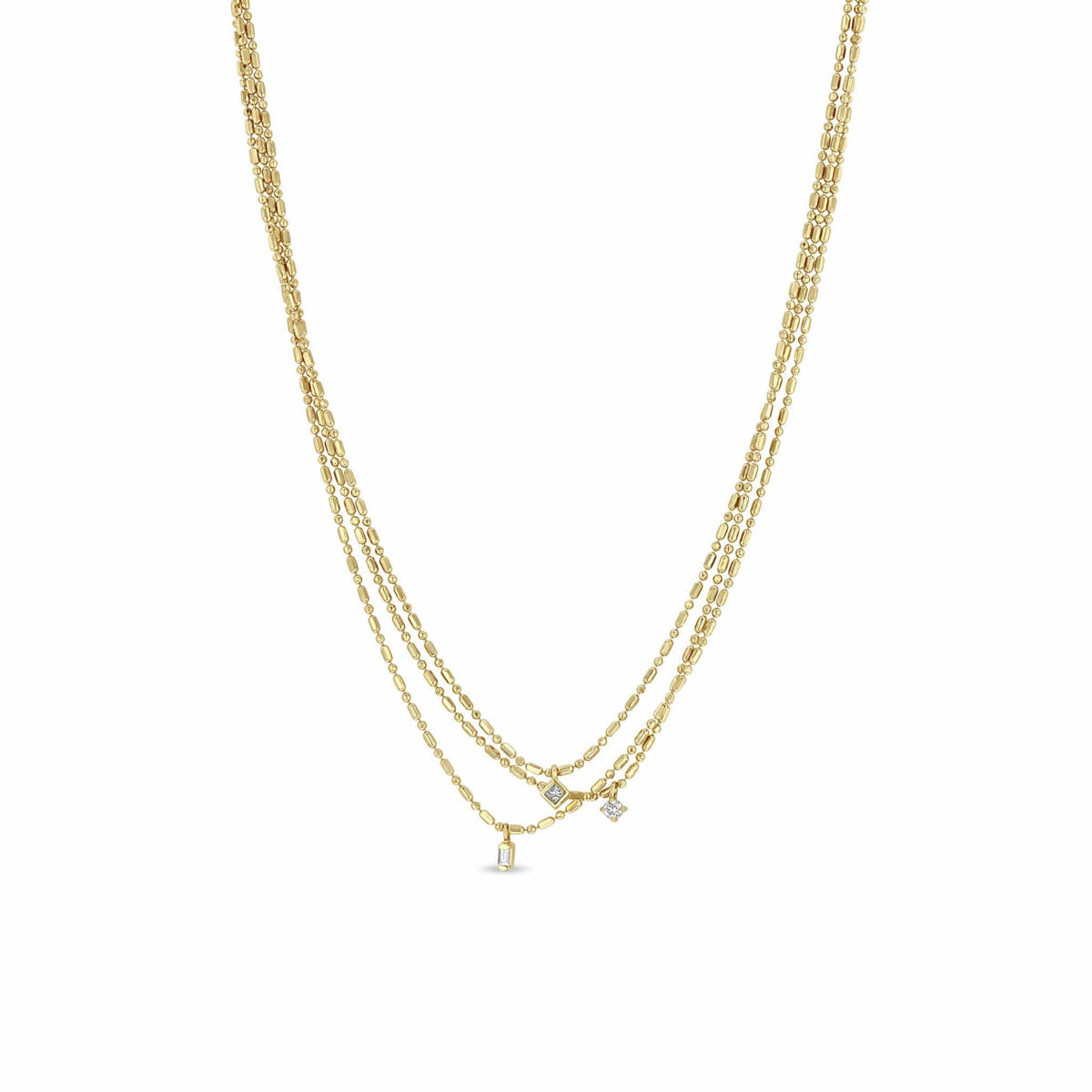 Zoe Chicco 14K Yellow Gold Three Strand Tube & Bead Diamond Necklace