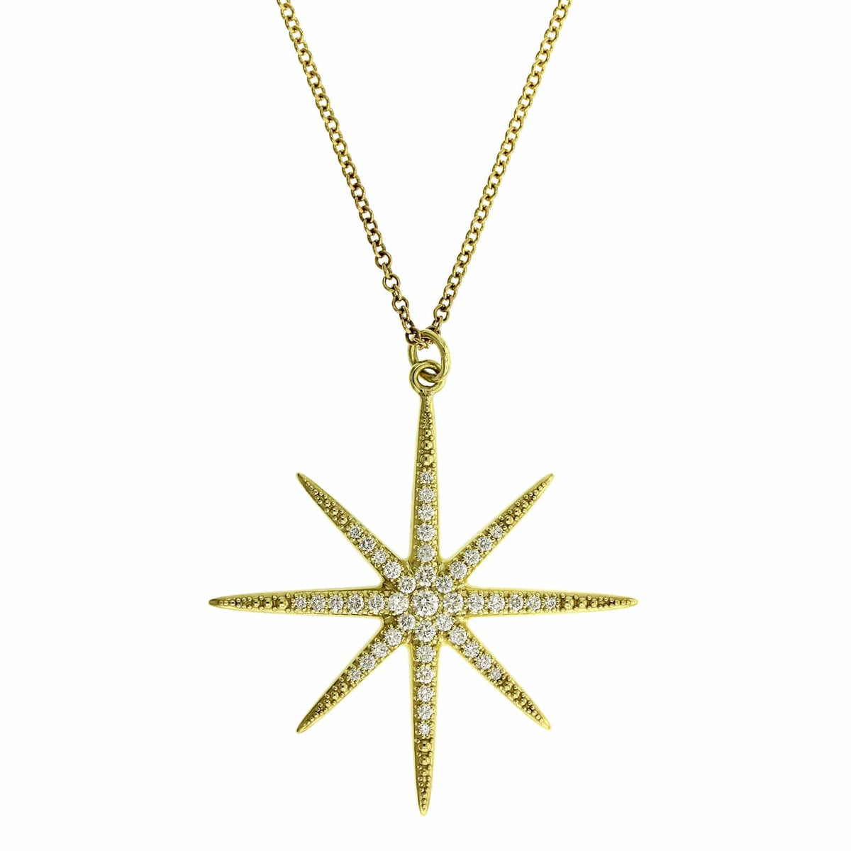 18K Yellow Gold Pave Diamond Star Pendant