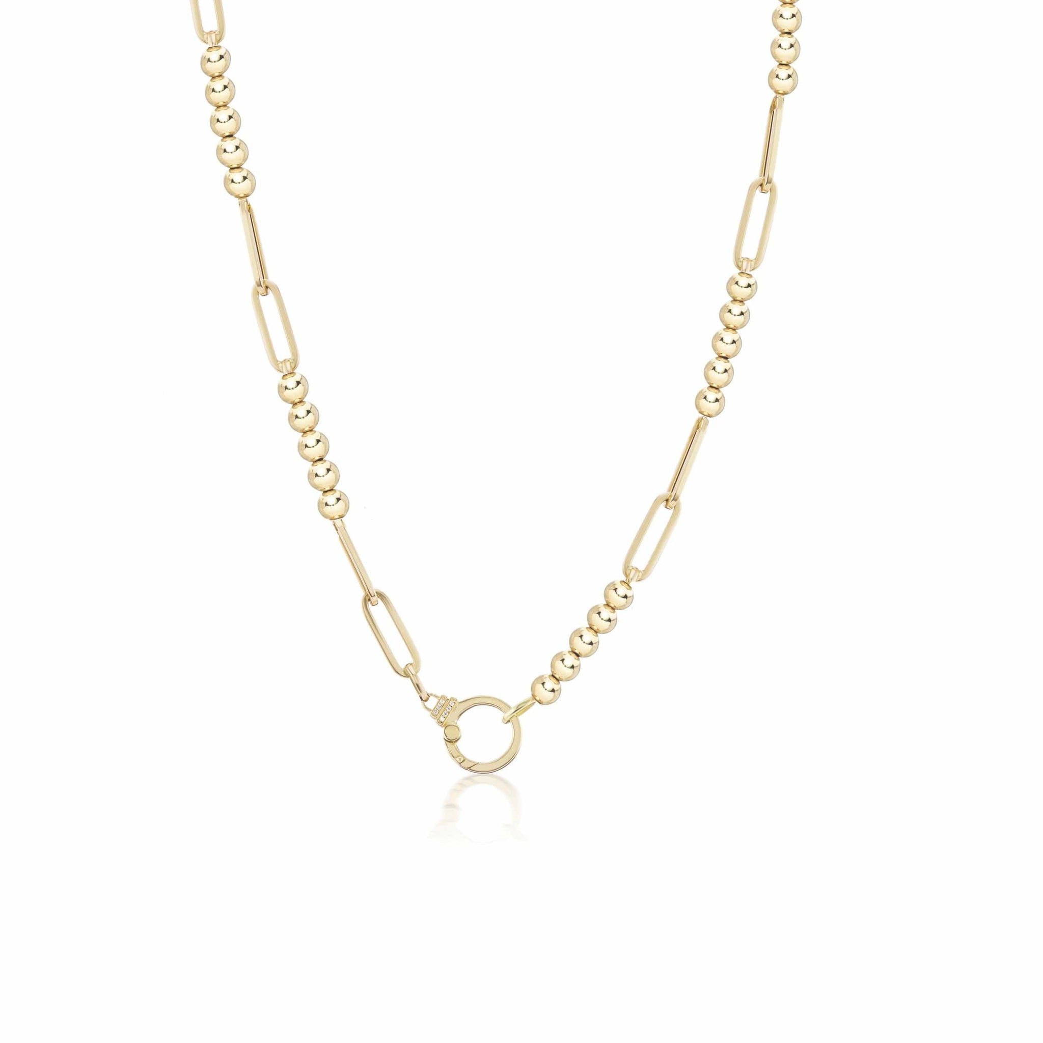 Sorellina 18K Yellow Gold Sun Pendant with Beaded Paperclip Chain