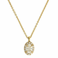 18K Yellow Gold Oval Diamond Halo Necklace