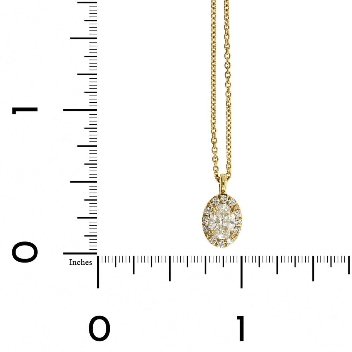 18K Yellow Gold Oval Diamond Halo Necklace