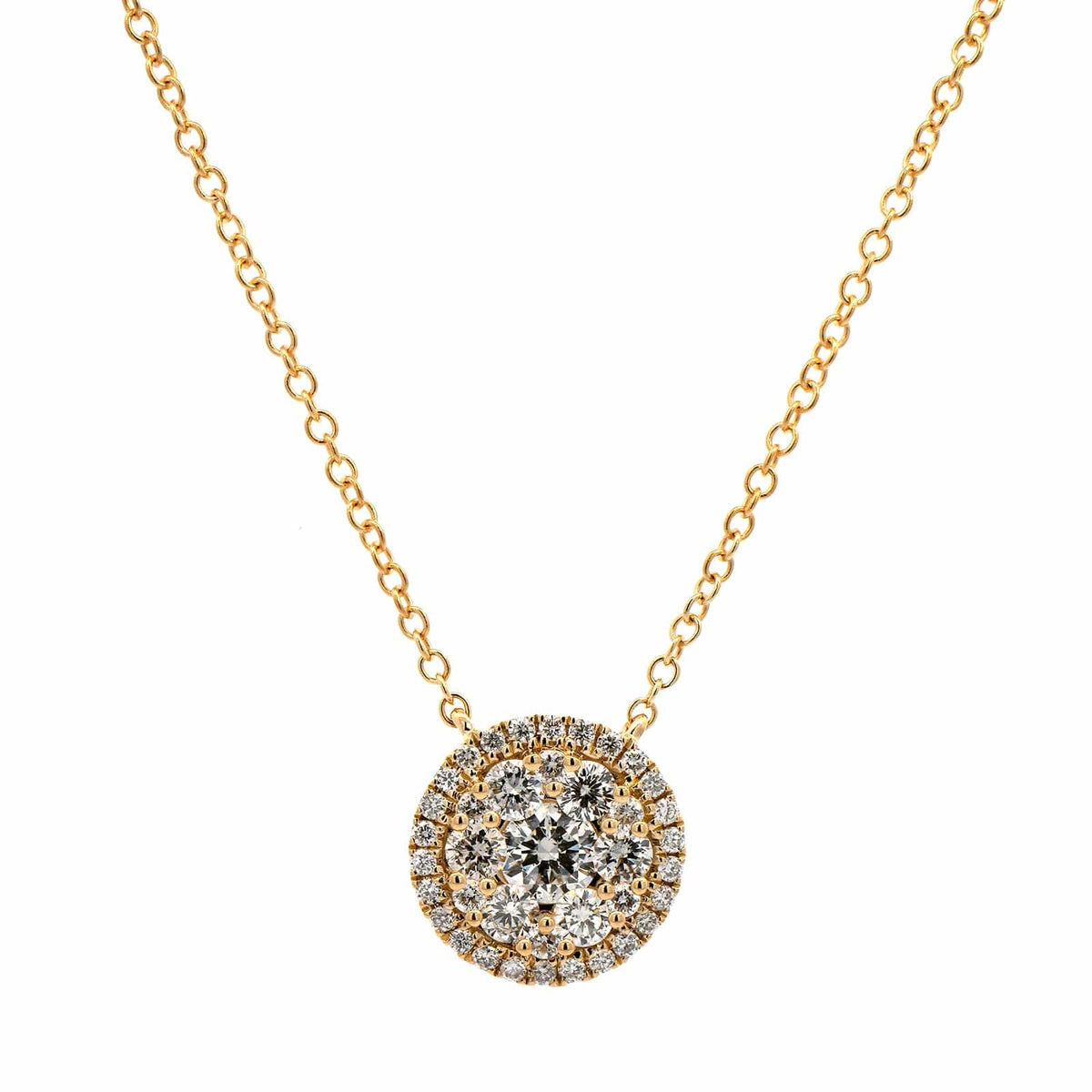 14K Yellow Gold Diamond Cluster Necklace