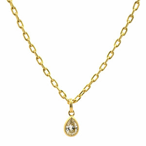 18K Yellow Gold Pear Shaped Diamond Pendant Necklace