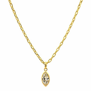 18K Yellow Gold Marquise Cut Diamond Pendant Necklace