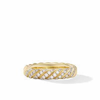 Sculpted Cable Band Ring in 18K Yellow Gold with Diamonds, 4.6mm