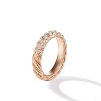 Sculpted Cable Band Ring in 18K Rose Gold with Diamonds, 4.6mm