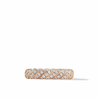 Sculpted Cable Band Ring in 18K Rose Gold with Diamonds, 4.6mm