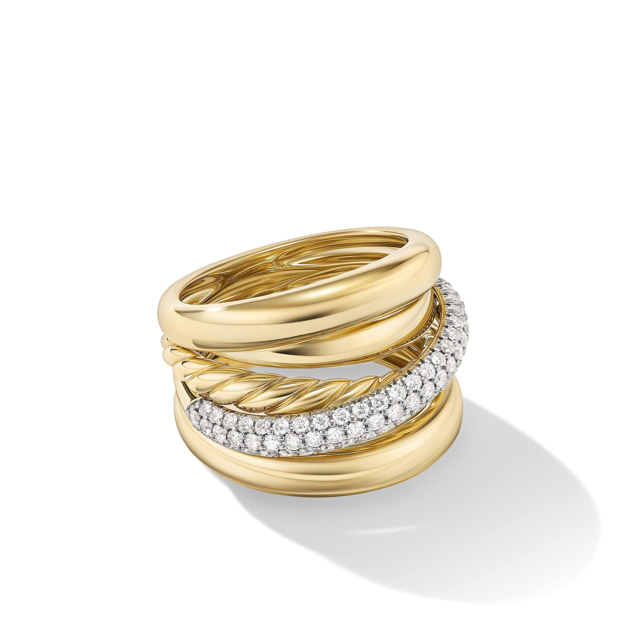 Pavé Crossover Five Row Ring in 18K Yellow Gold with Diamonds