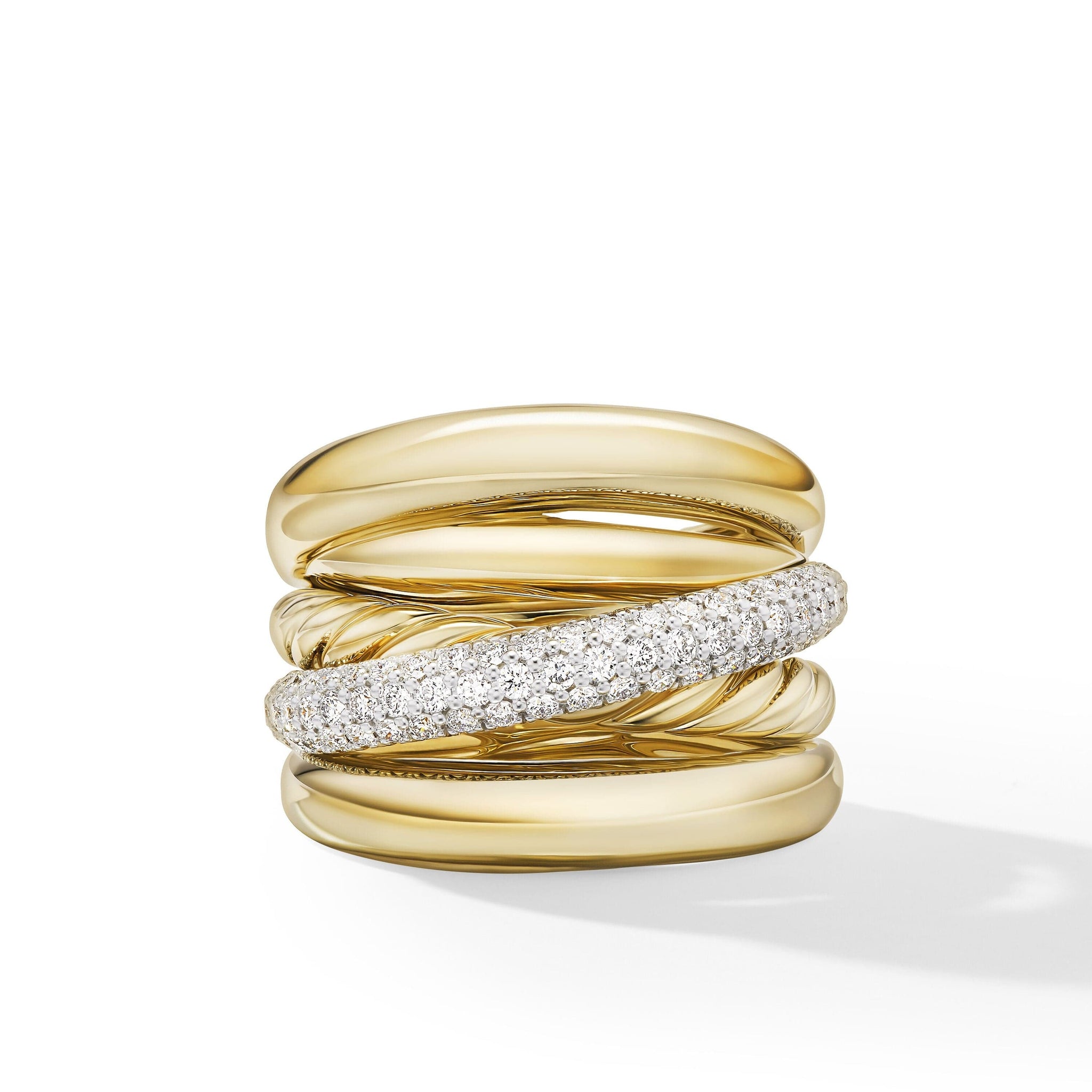 Pavé Crossover Five Row Ring in 18K Yellow Gold with Diamonds