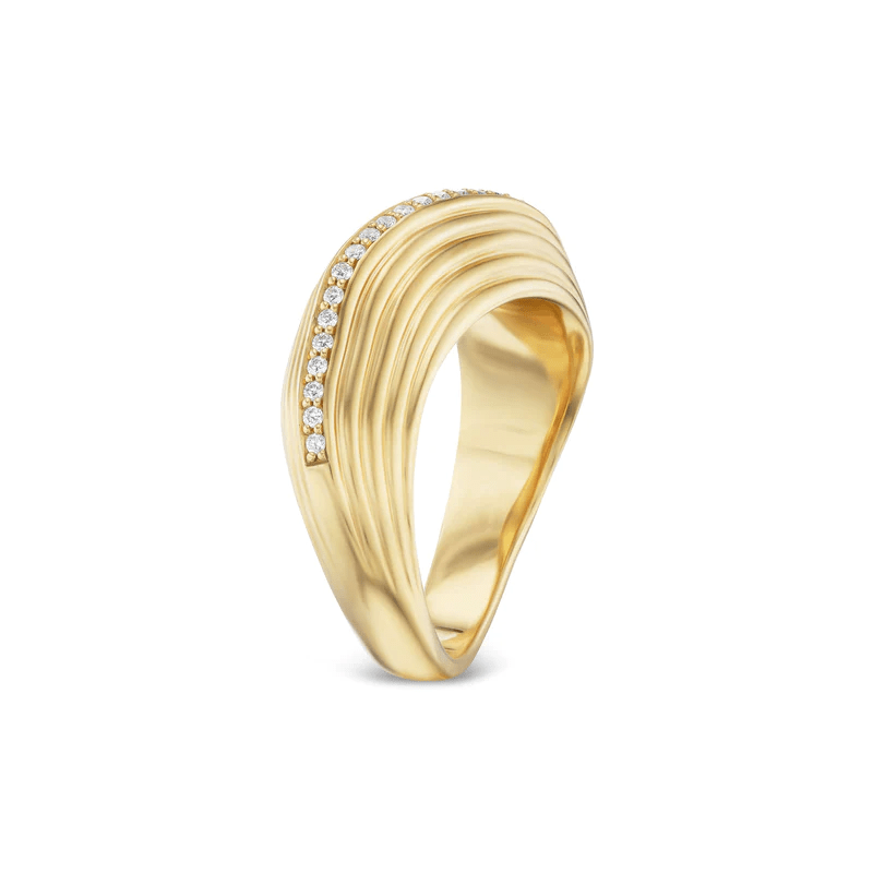 18K Yellow Gold Wave Diamond Ring