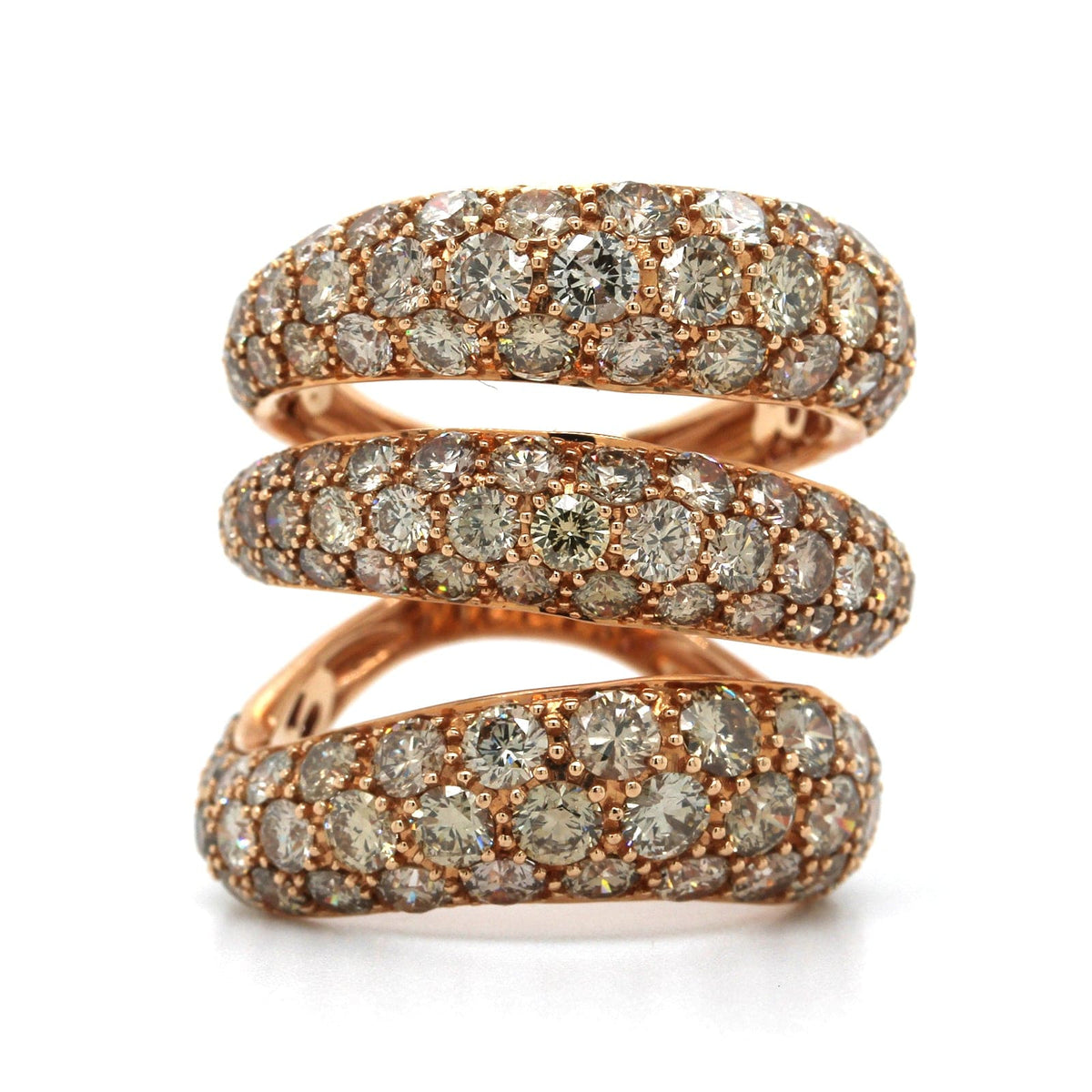 Etho Maria 18K Rose Gold 3 Row Brown Diamond Ring