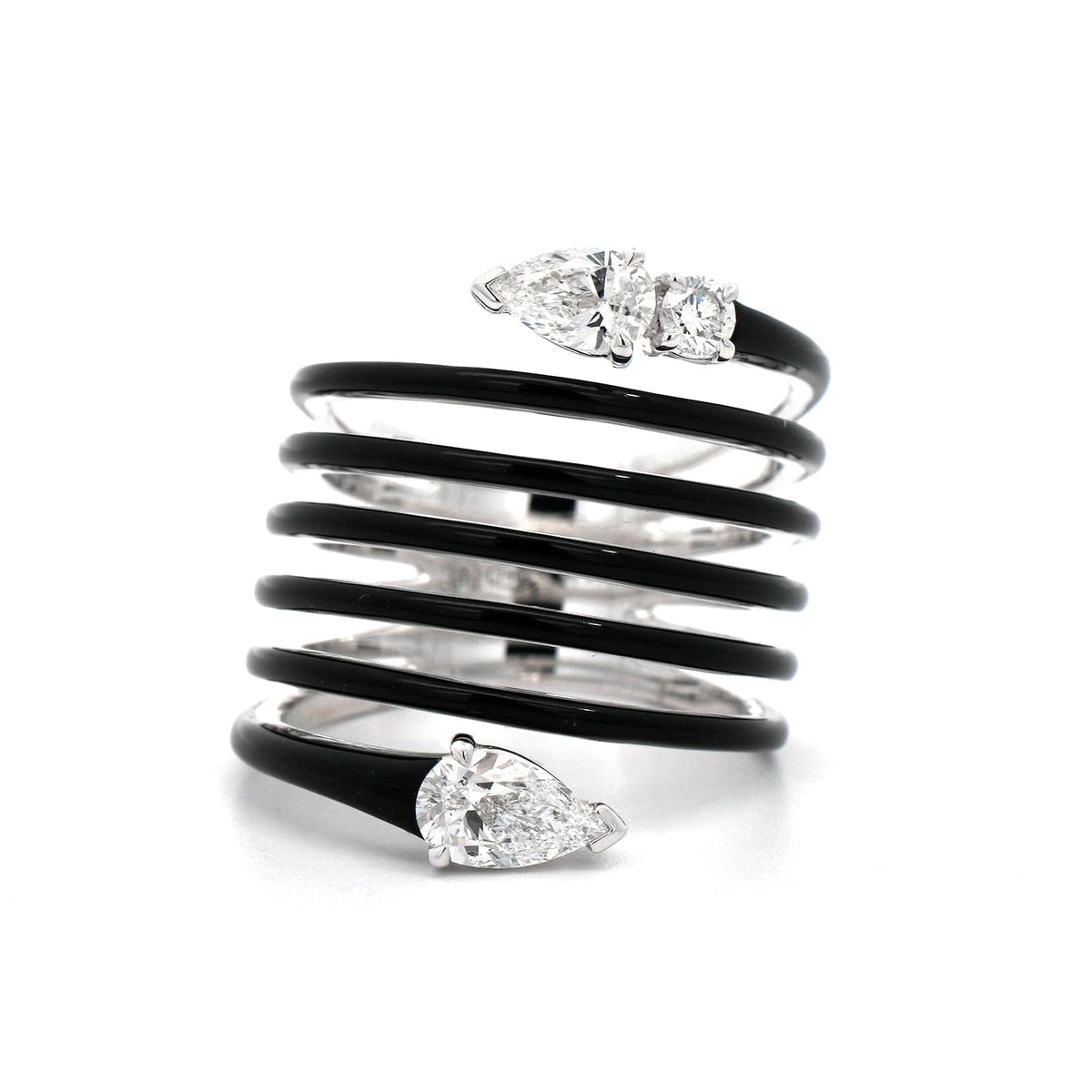 Etho Maria 18K White Gold Diamond and Black Ceramic Coil Ring