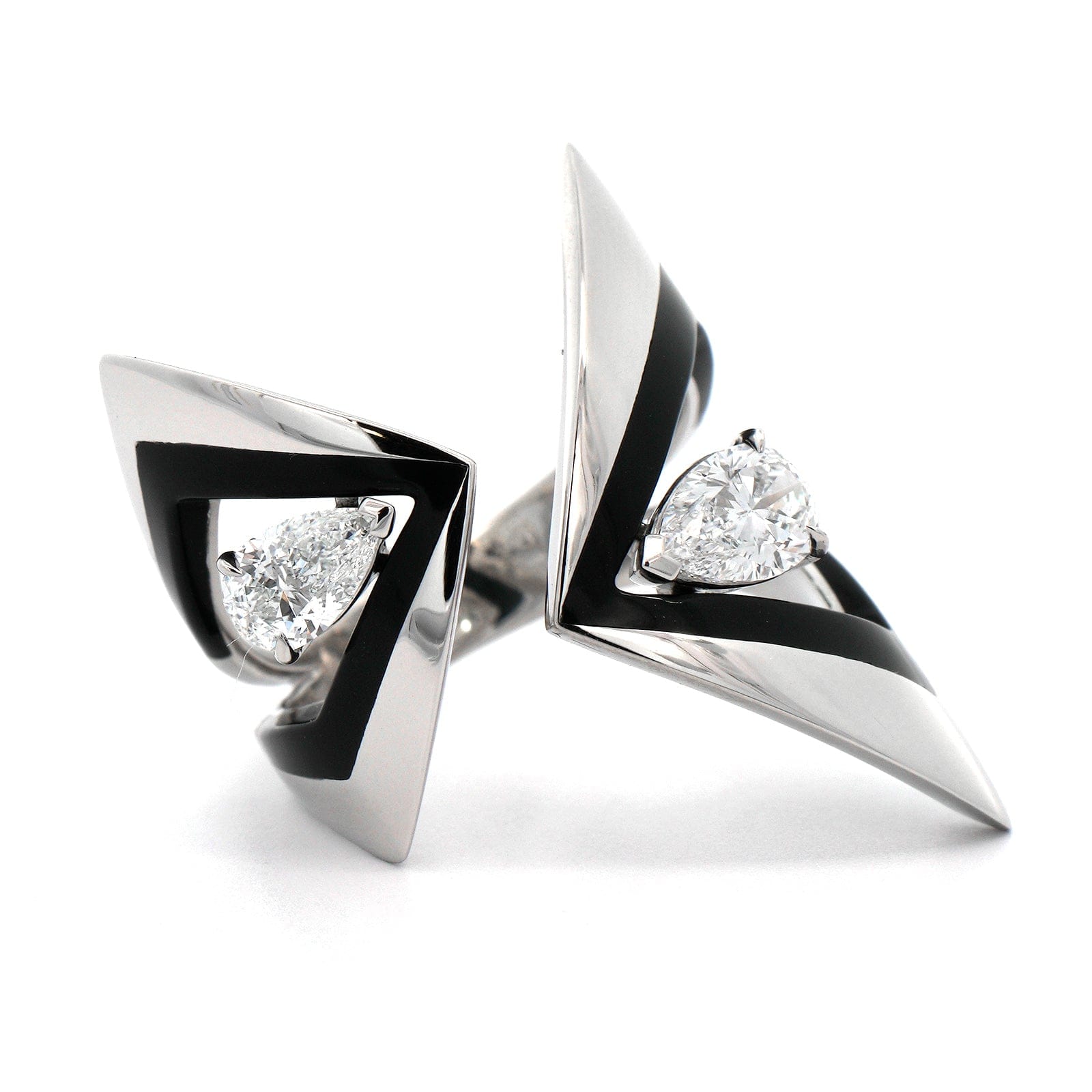 Etho Maria Platinum Diamond and Black Ceramic Bypass Geometric Ring