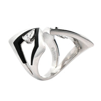 Etho Maria Platinum Diamond and Black Ceramic Bypass Geometric Ring