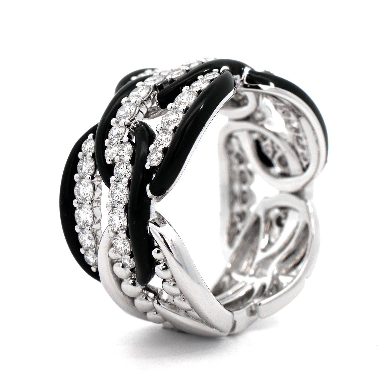 Etho Maria 18K White Gold & Black Ceramic Diamond Link Ring