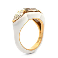 Etho Maria 18K Yellow Gold and White Ceramic 3 Stone Diamond Ring