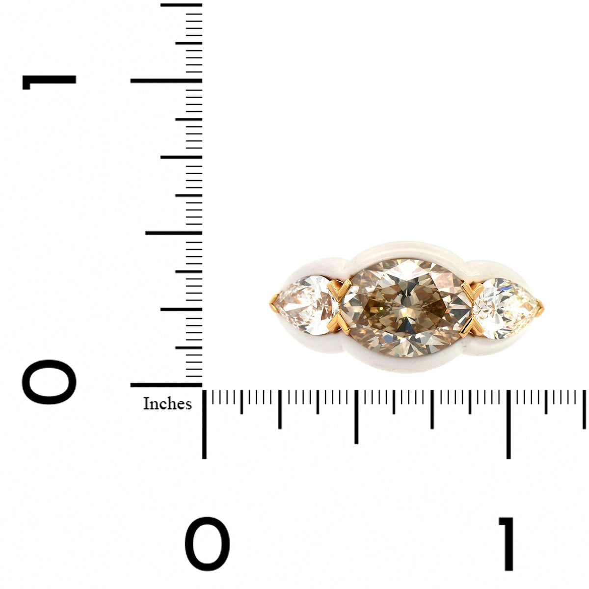 Etho Maria 18K Yellow Gold and White Ceramic 3 Stone Diamond Ring