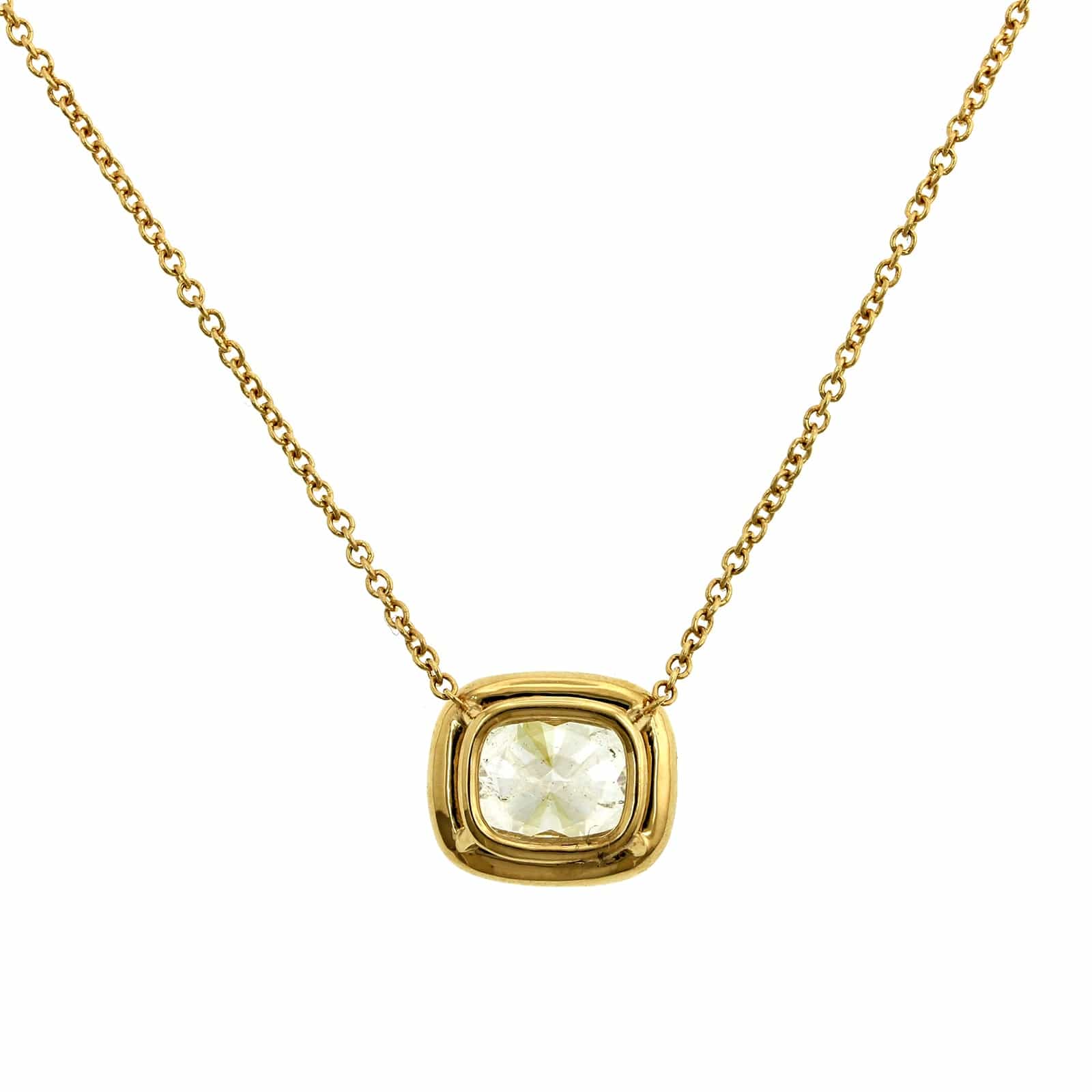 18K Yellow Gold Cushion Diamond and Diamond Halo Pendant