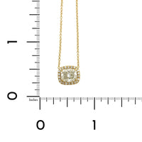 18K Yellow Gold Cushion Diamond and Diamond Halo Pendant