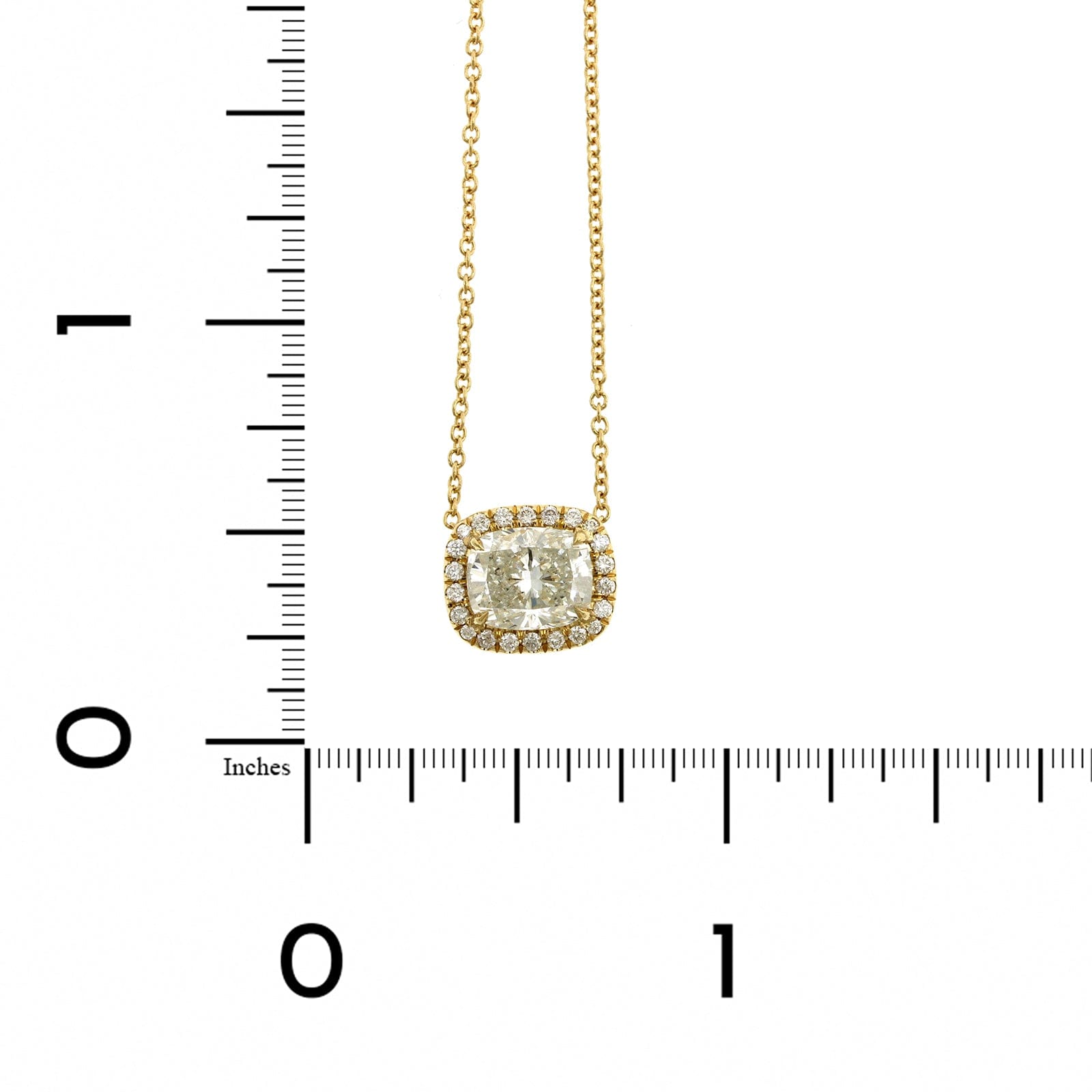 18K Yellow Gold Cushion Diamond and Diamond Halo Pendant