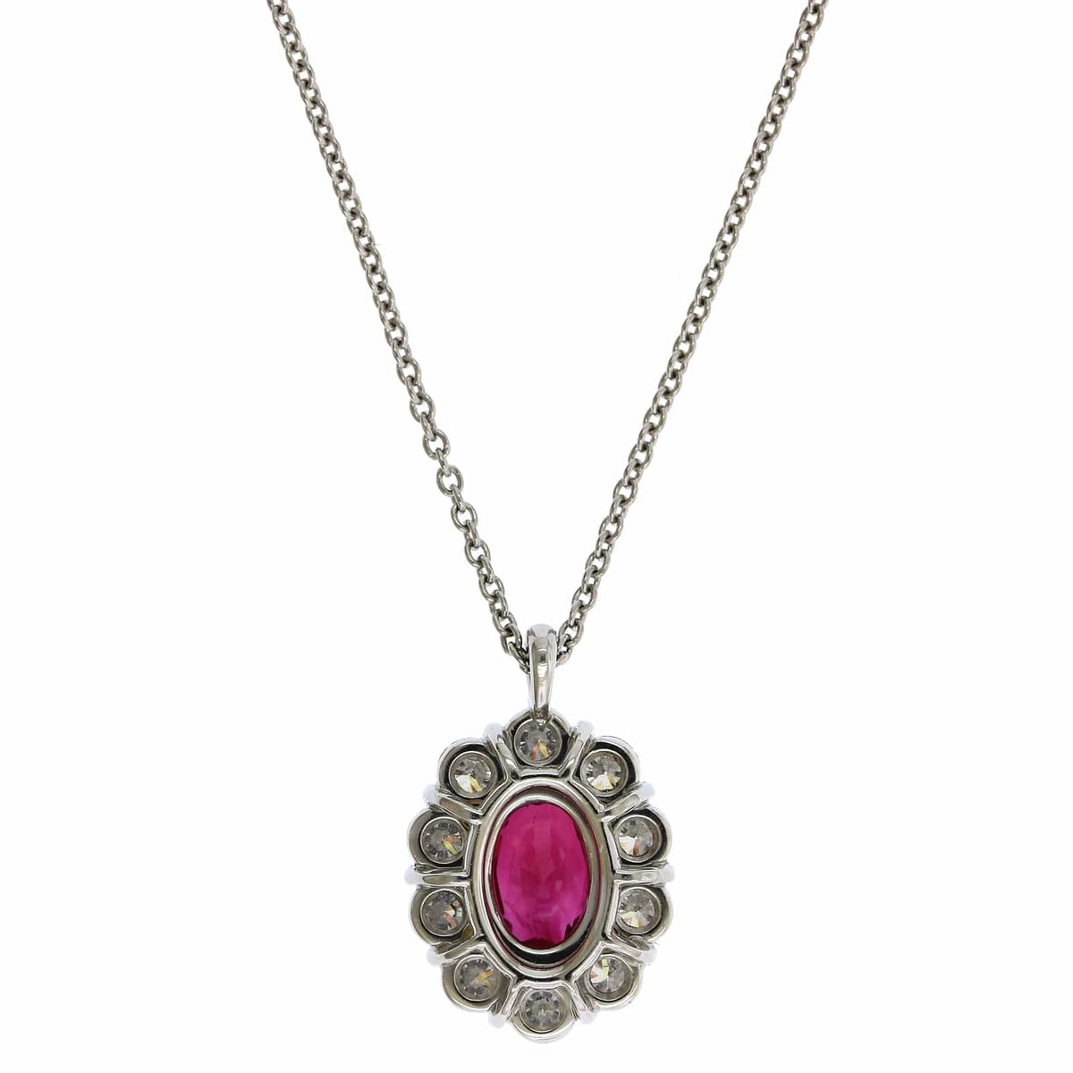 Platinum Oval Ruby Diamond Halo Pendant