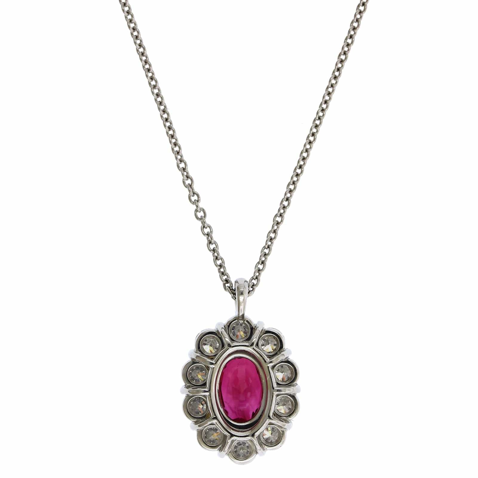 Platinum Oval Ruby Diamond Halo Pendant