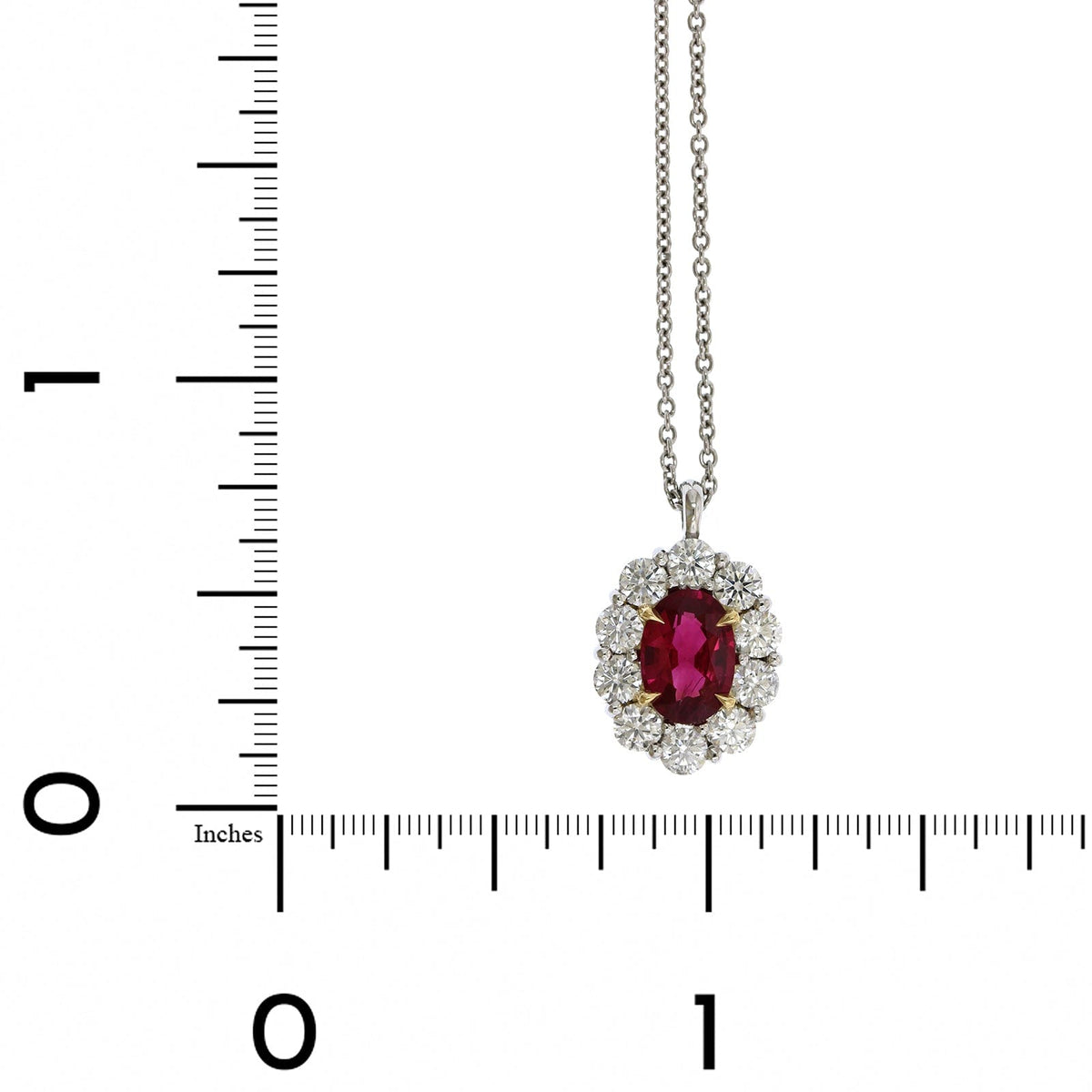 Platinum Oval Ruby Diamond Halo Pendant