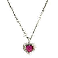 Platinum Heart Shaped Ruby Diamond Halo Necklace