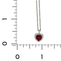 Platinum Heart Shaped Ruby Diamond Halo Necklace