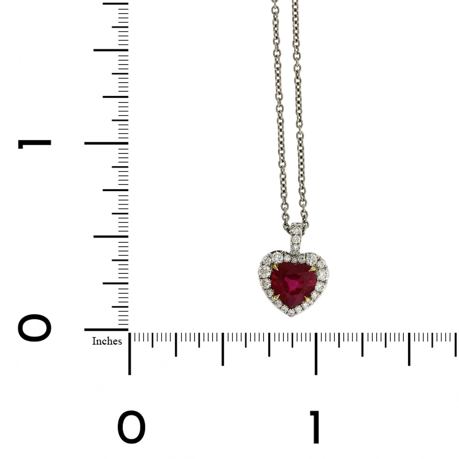 Platinum Heart Shaped Ruby Diamond Halo Necklace