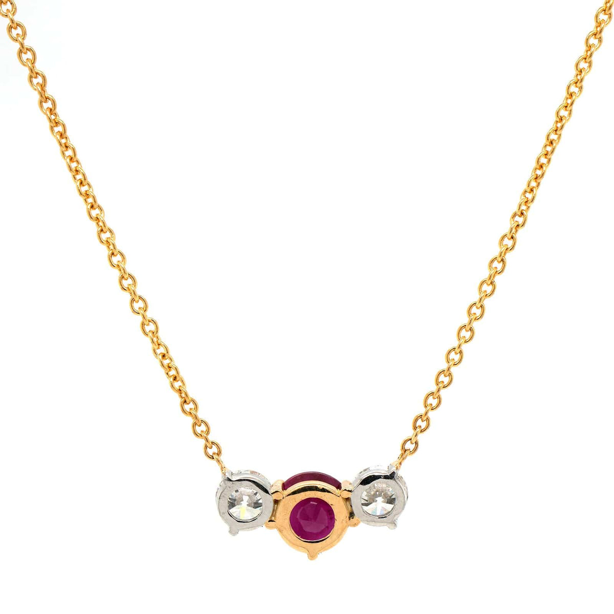 18K Yellow Gold & Platinum Diamond & Ruby Necklace