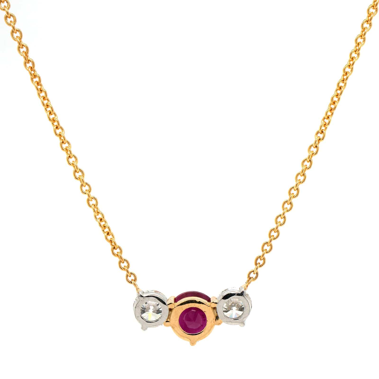 18K Yellow Gold & Platinum Diamond & Ruby Necklace