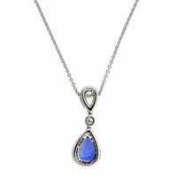 18K White Gold Pear Shape Sapphire Diamond Halo Pendant