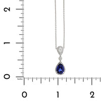 18K White Gold Pear Shape Sapphire Diamond Halo Pendant