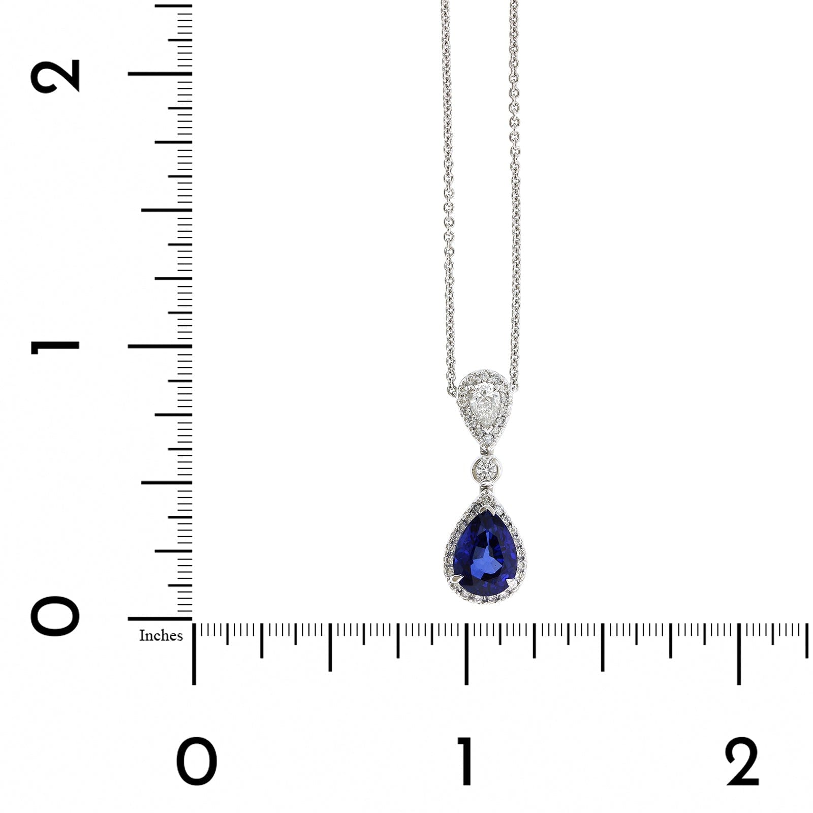 18K White Gold Pear Shape Sapphire Diamond Halo Pendant